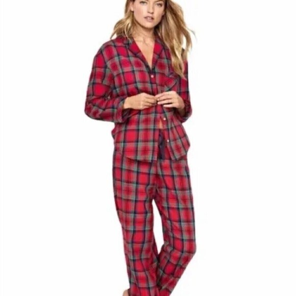 VS VICTORIA’S SECRET Red Plaid Pajamas Set Holiday Christmas Cozy Size Small - Picture 1 of 9